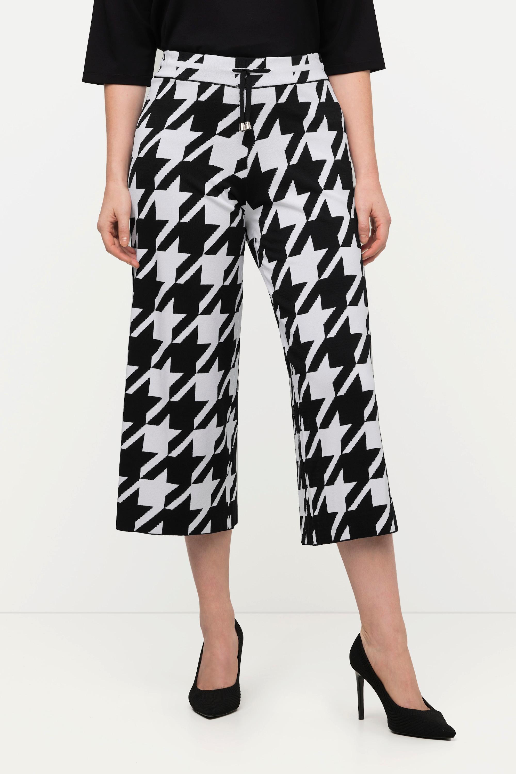 Ulla Popken  Pantalon en maille, motif pied-de-poule, ceinture élastique, cordon 