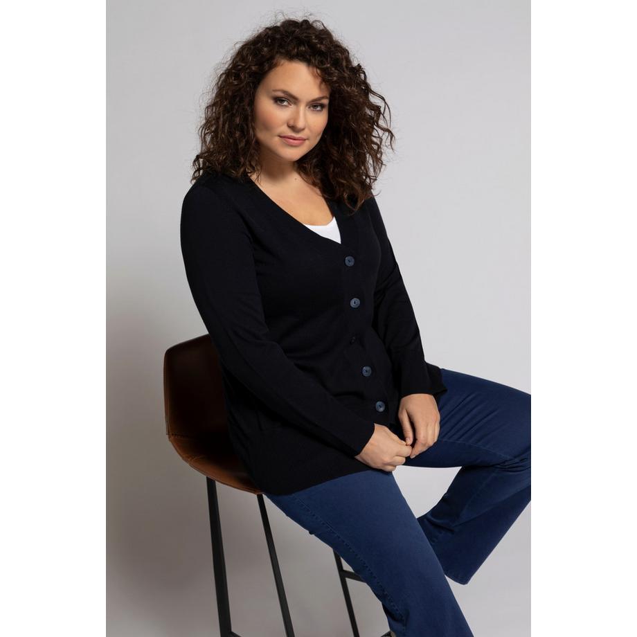 Ulla Popken Feinstrick V-Ausschnitt Knopfleiste Strickjacke  