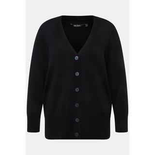 Ulla Popken  Cardigan fine maille, encolure en V et patte de boutonnage 