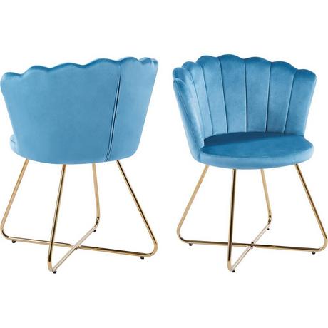 mutoni Chaise coque Vlonit velours métal bleu doré (lot de 2)  