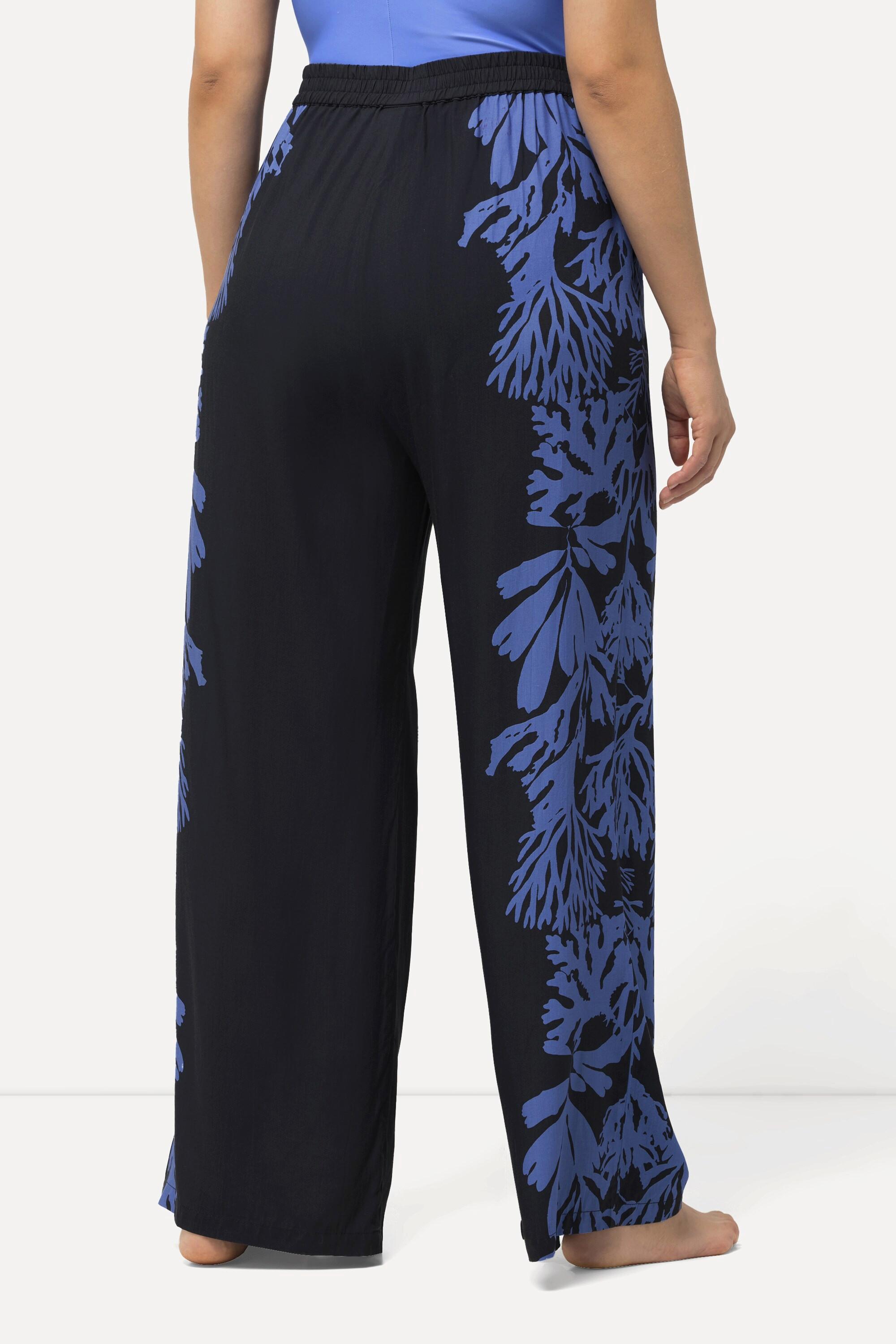 Ulla Popken  Pantalon Palazzo dans un imprimé corail, jambe large et taille élastique 