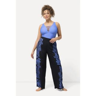 Ulla Popken  Pantalon Palazzo dans un imprimé corail, jambe large et taille élastique 