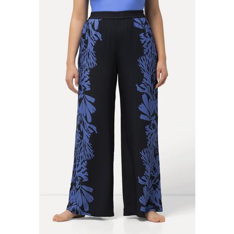 Ulla Popken  Pantalon Palazzo dans un imprimé corail, jambe large et taille élastique 