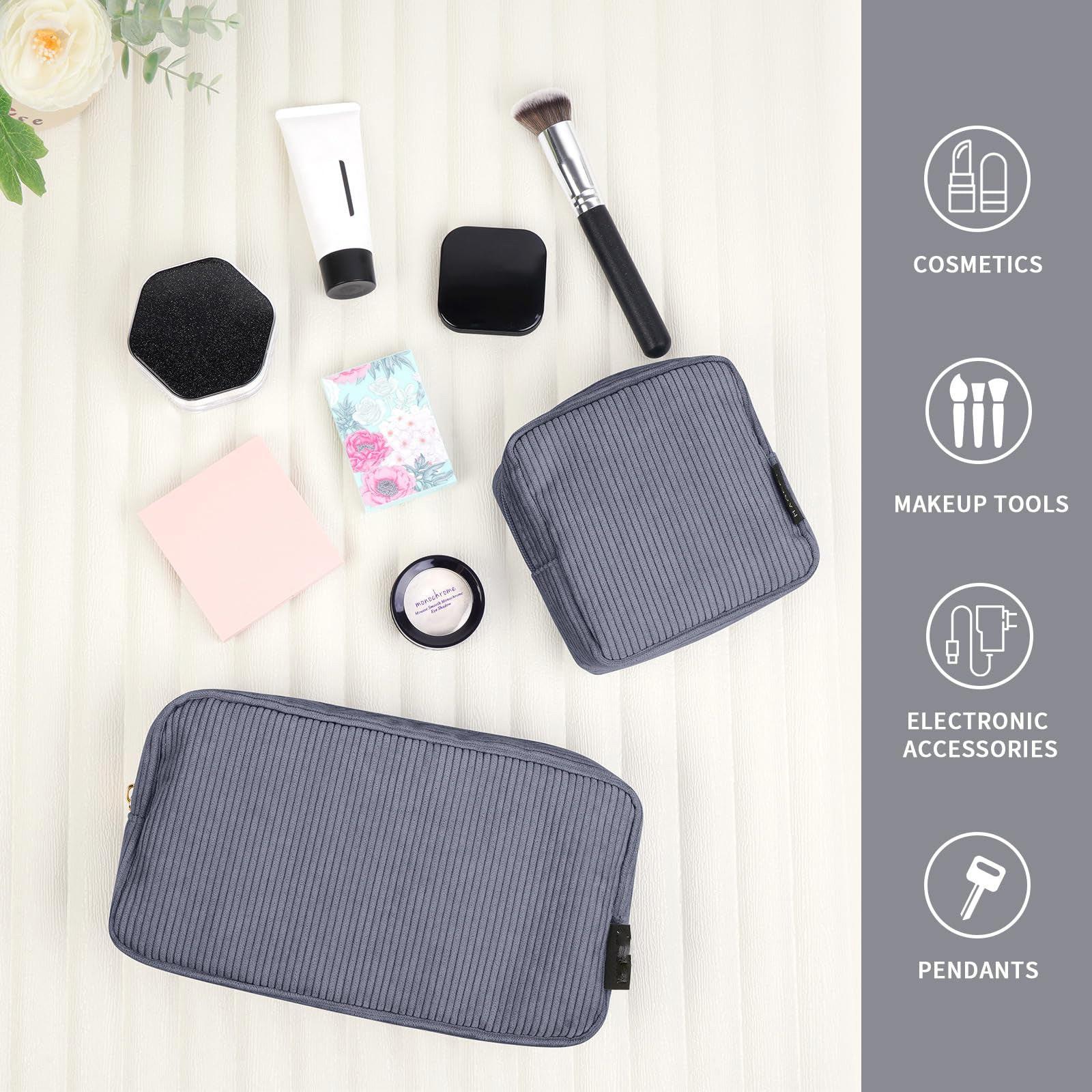 Only-bags.store  Petite trousse de maquillage pour sac à main, trousse de maquillage en velours côtelé avec compartiments, trousse de maquillage de voyage 