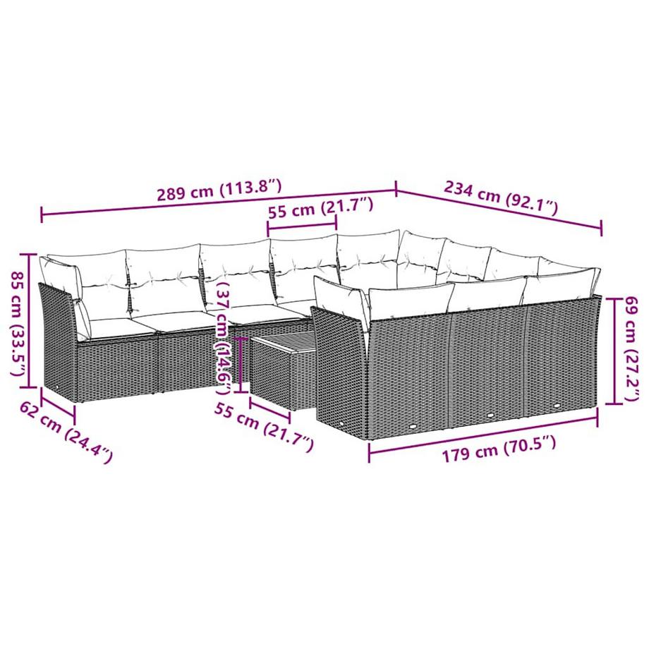 VidaXL set divano da giardino Polirattan  