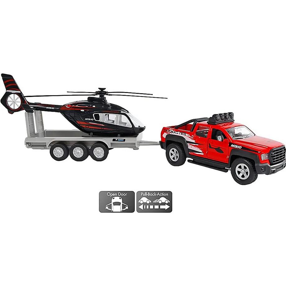 Kids Globe  Pick Up Anhänger + Helikopter mit Rückzugfunktion 