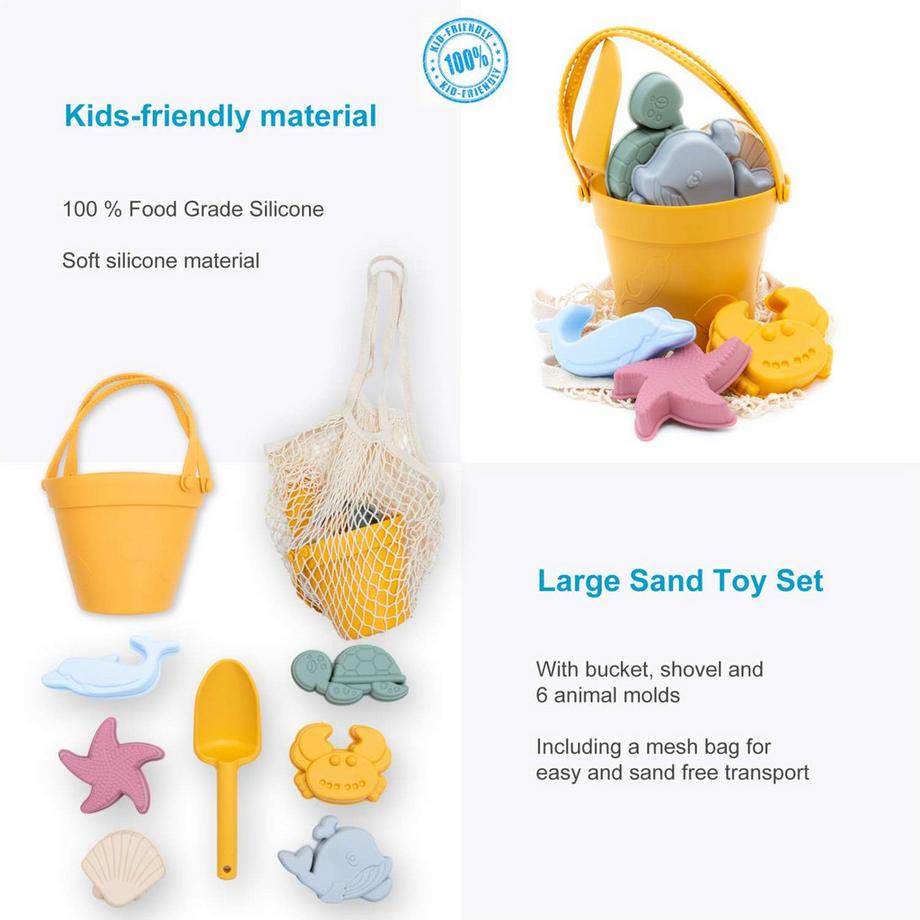 Intirilife  Set Di 9 Giocattoli Di Sabbia Con 6 Stampi, Secchiello, Paletta E Borsa Per Il Trasporto 