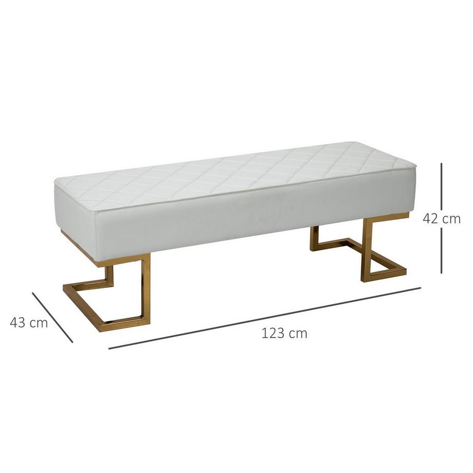 Northio  Banc coffre pour chambre et salon, simili cuir métal blanc or 120x43x42 cm, banc de lit élégant 
