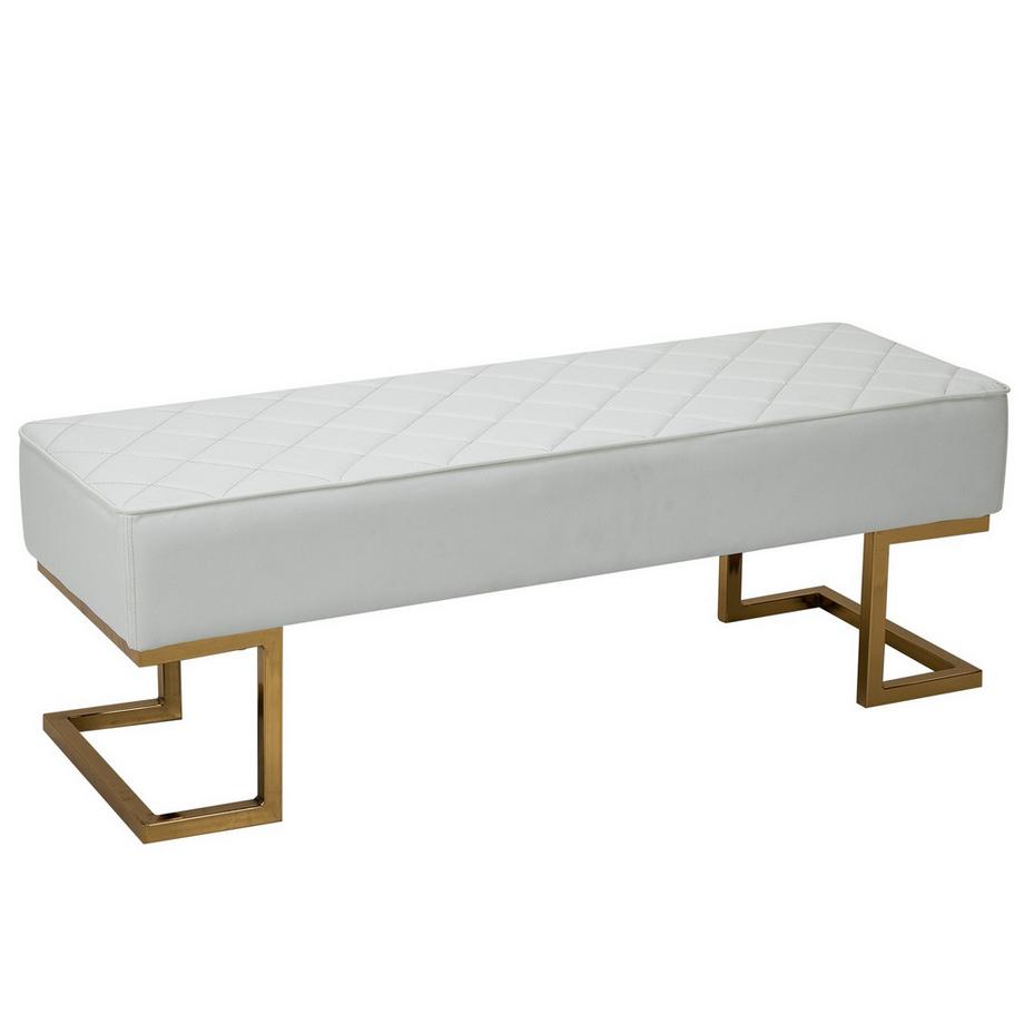 Northio  Banc coffre pour chambre et salon, simili cuir métal blanc or 120x43x42 cm, banc de lit élégant 