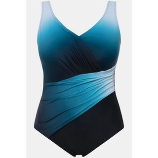 Ulla Popken  Maillot de bain à dégradé de couleurs, drapé et bonnets souples. Matière recyclée 