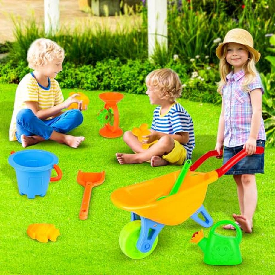 Activity-board  2 in 1 Sandspielzeug und Garten Set, Kinder Schubkarre, 7 Teile, Baby Schubkarre gefüllt und 