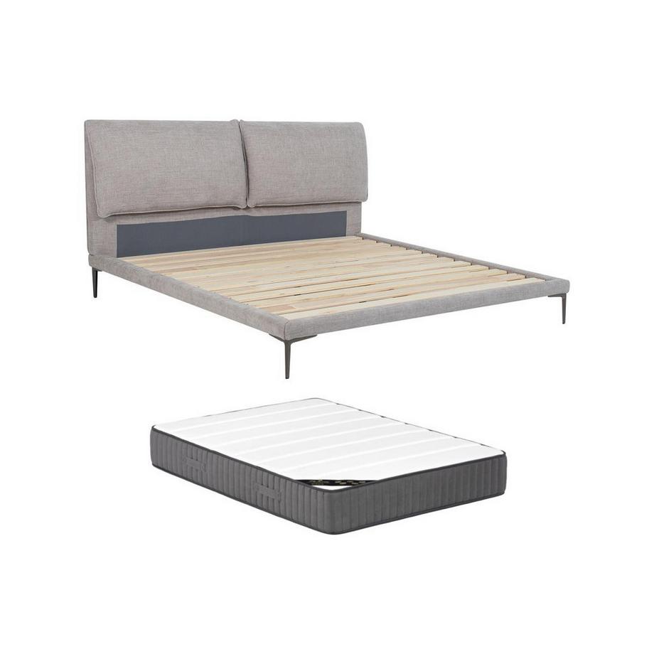 Letto 180 x 200 cm Tessuto Grigio chiné + Materasso  - RIMOTA