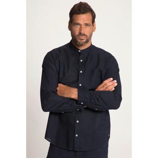 JP1880  Camicia in misto lino dalla vestibilità moderna con colletto alla coreana e maniche lunghe 