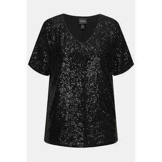 Ulla Popken  Maglia dal taglio oversize con paillettes, scollo a V e mezze maniche 