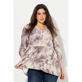 Ulla Popken Blusa Stampa Batik Linea ad A Scollo a V Maniche Lunghe  
