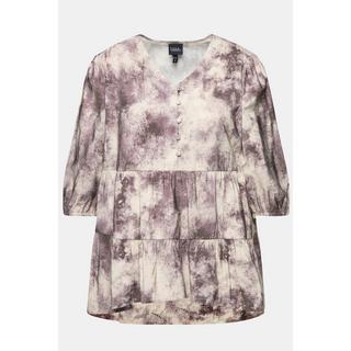 Ulla Popken Blusa Stampa Batik Linea ad A Scollo a V Maniche Lunghe  