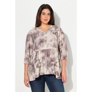 Ulla Popken Blusa Stampa Batik Linea ad A Scollo a V Maniche Lunghe  