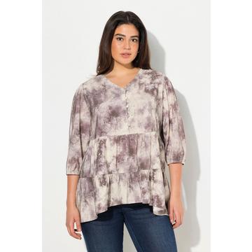 Blusa dal taglio svasato con stampa batik, scollo a V e maniche lunghe