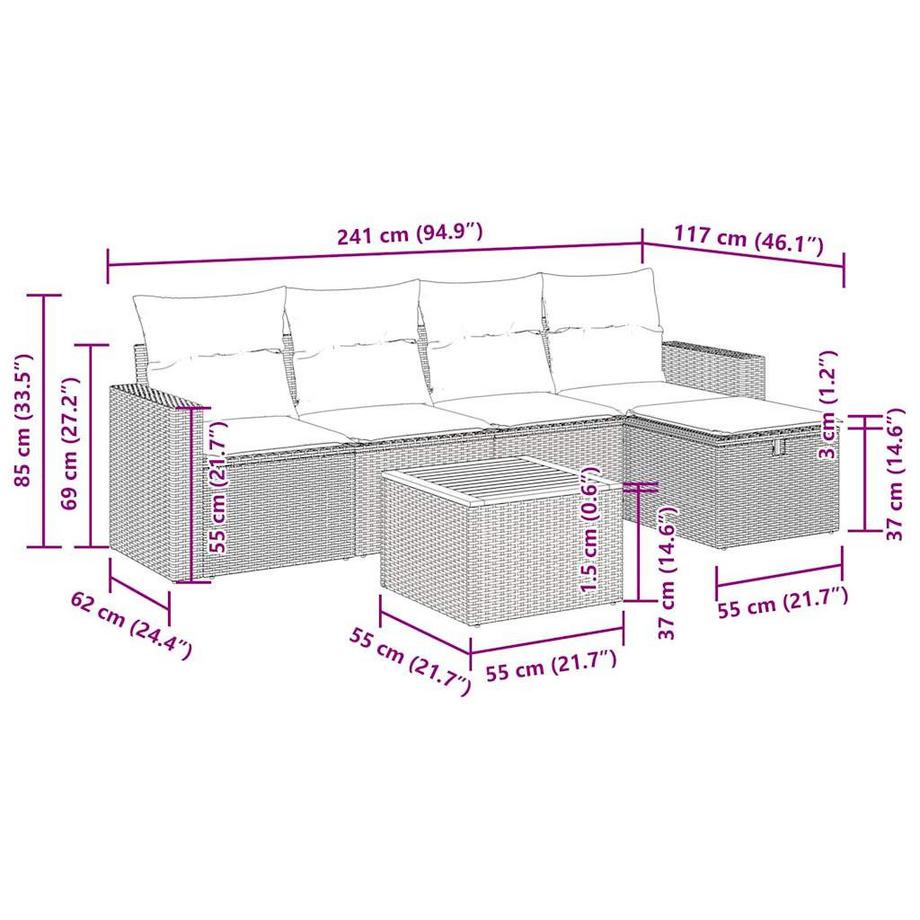 VidaXL set di divani da giardino Polirattan  