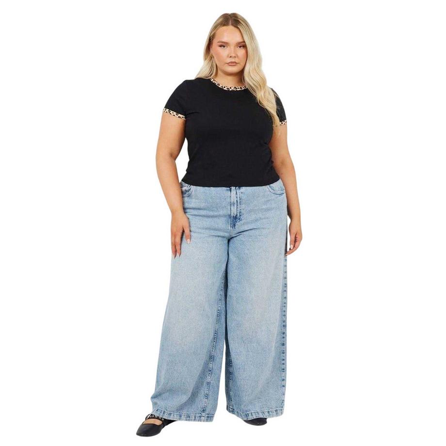 Brave Soul T-Shirt Grande Taille avec Bordure Imprimé Léopard  