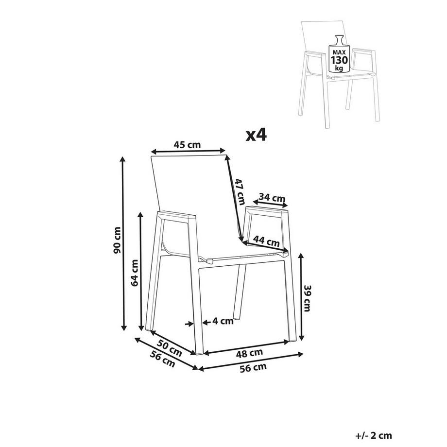 Beliani Gartenstuhl 4er Set aus Aluminium Industriell TIANO  