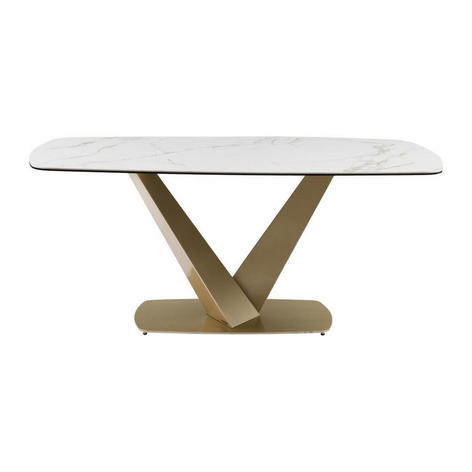 Maison Céphy Table à manger 6 personnes en céramique, verre trempé et métal - Effet marbre blanc - PORELIMA de Maison Céphy  