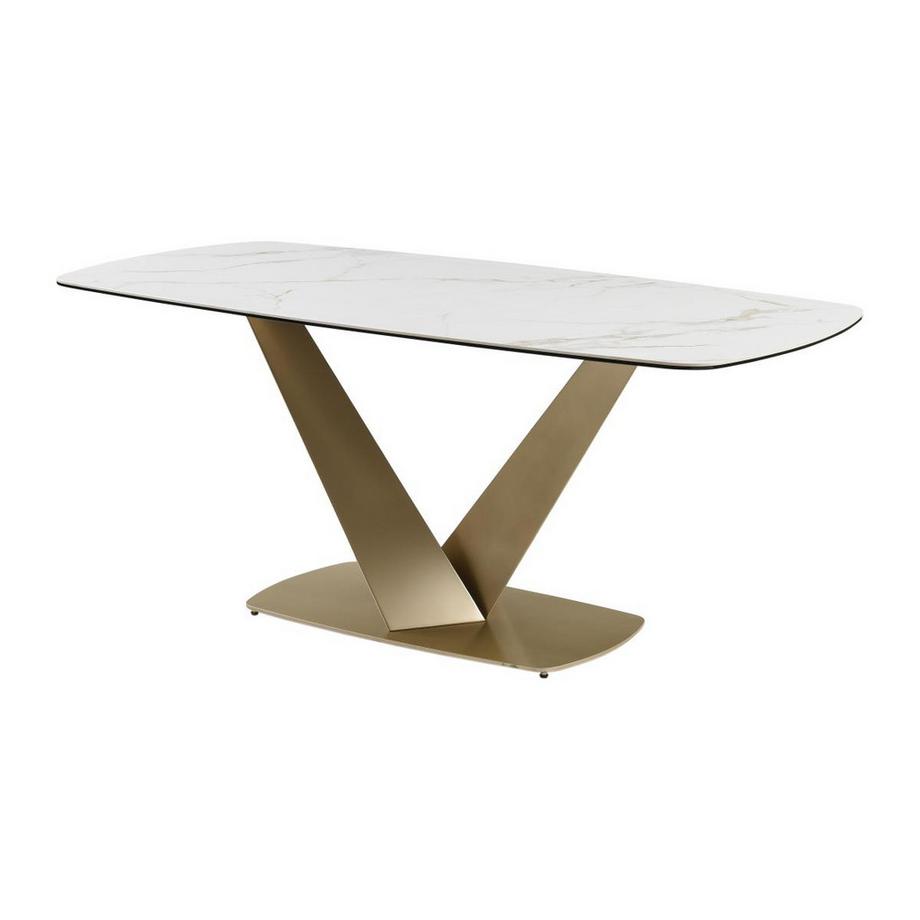 Maison Céphy Table à manger 6 personnes en céramique, verre trempé et métal - Effet marbre blanc - PORELIMA de Maison Céphy  