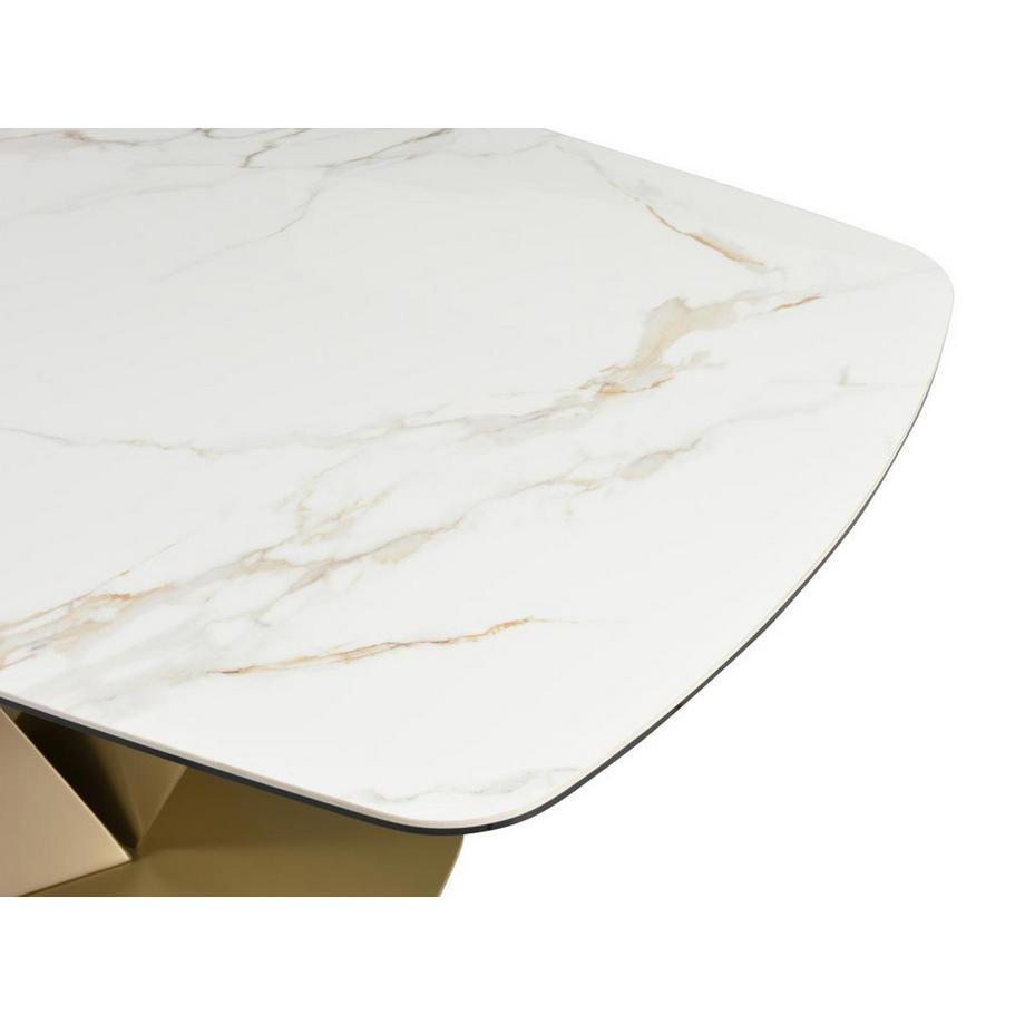 Maison Céphy Table à manger 6 personnes en céramique, verre trempé et métal - Effet marbre blanc - PORELIMA de Maison Céphy  