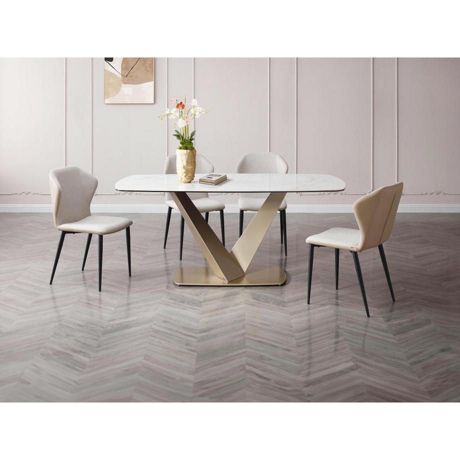 Maison Céphy Table à manger 6 personnes en céramique, verre trempé et métal - Effet marbre blanc - PORELIMA de Maison Céphy  