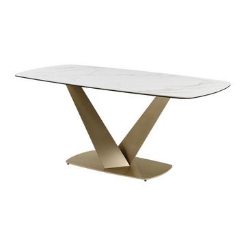 Table à manger 6 couverts en céramique, verre trempé et métal - Effet marbre blanc - PORELIMA de PASCAL MORABITO
