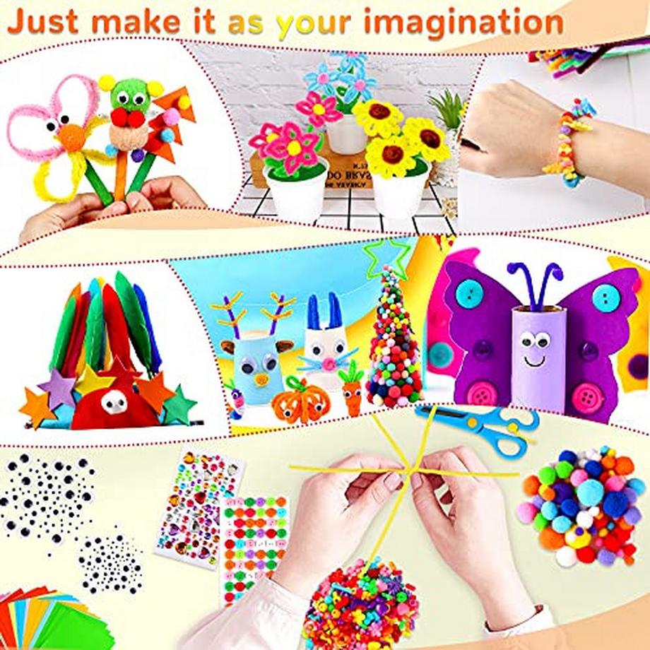 Activity-board  1800+PCS Bastelpackung Kinder Bastelpackung, DIY Kunst Bastelpackung, Bastelmaterial mit Pfeifenreiniger, Pompons, Papier, Edelstein, Kulleraugen, Federn, Perlen, Feder 