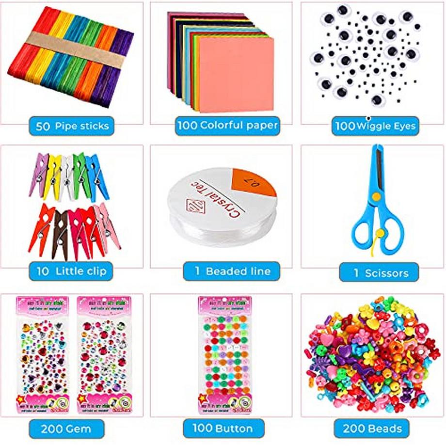Activity-board  1800+PCS Bastelpackung Kinder Bastelpackung, DIY Kunst Bastelpackung, Bastelmaterial mit Pfeifenreiniger, Pompons, Papier, Edelstein, Kulleraugen, Federn, Perlen, Feder 
