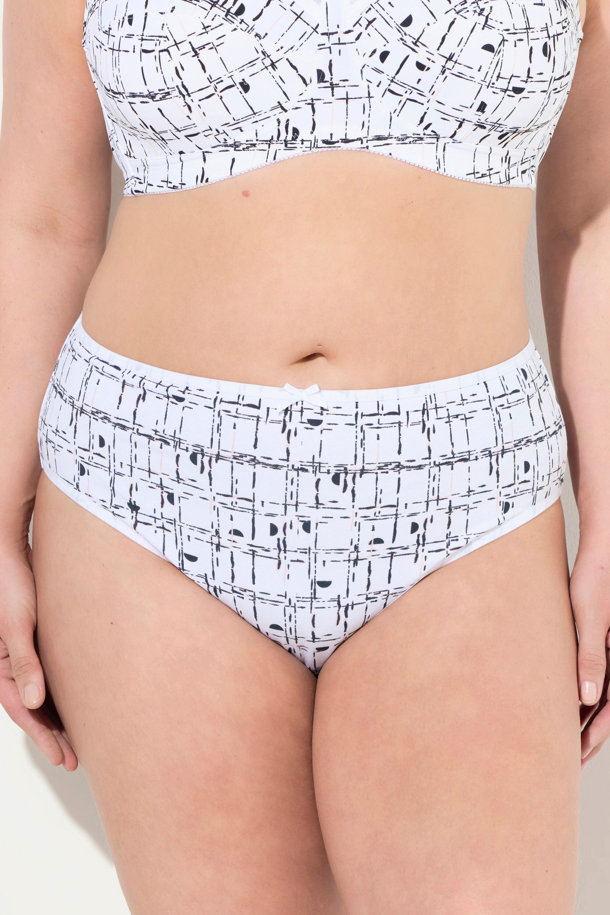 Ulla Popken Slip Midi Confezione da 5 Stampa Grafica Tinta Unita  