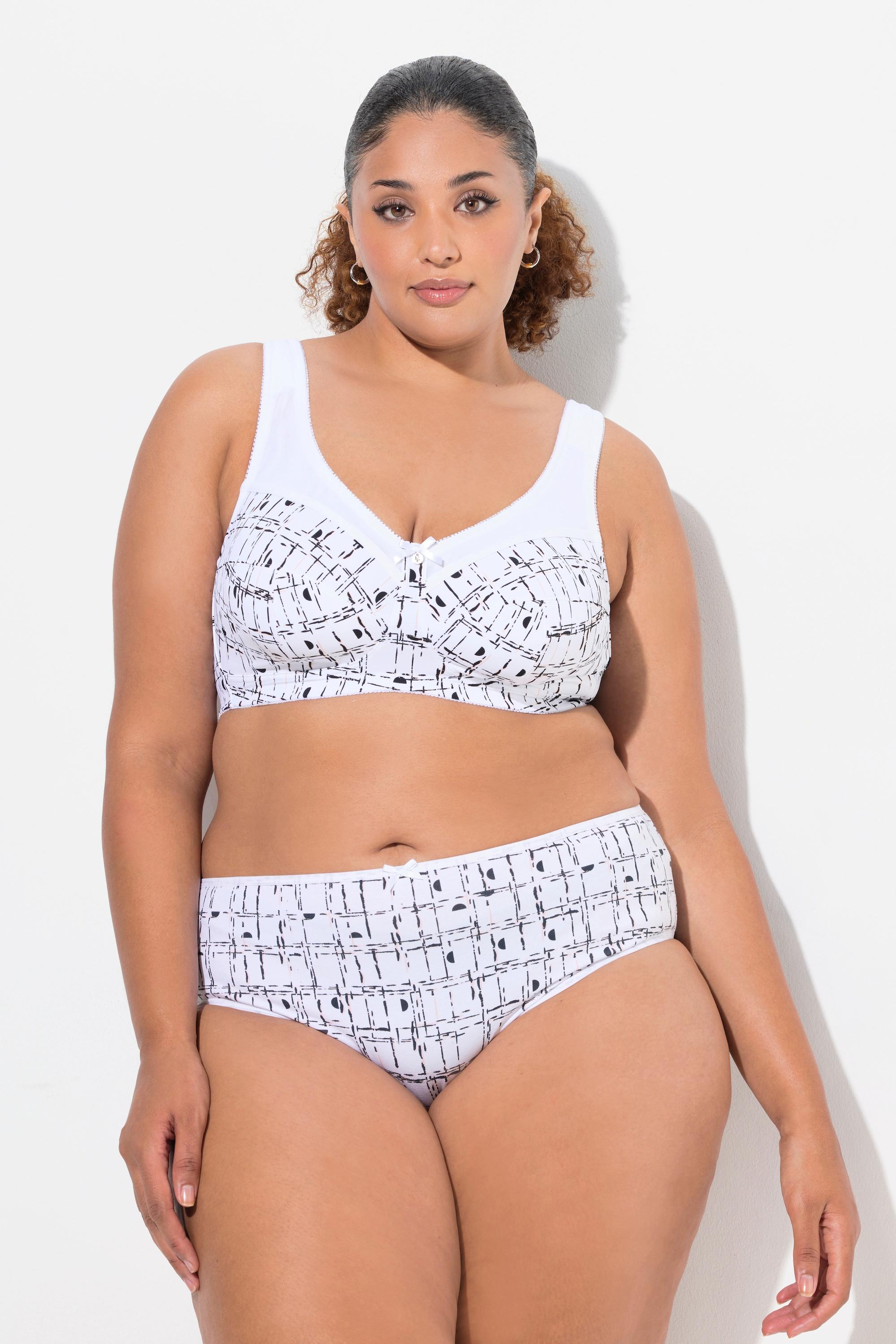 Ulla Popken Slip Midi Confezione da 5 Stampa Grafica Tinta Unita  