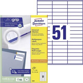 Avery-Zweckform Avery Zweckform Universal-Etiketten, A4 mit ultragrip, 70 x 16.9 mm, 100 Bogen/5.10 Etiketten  