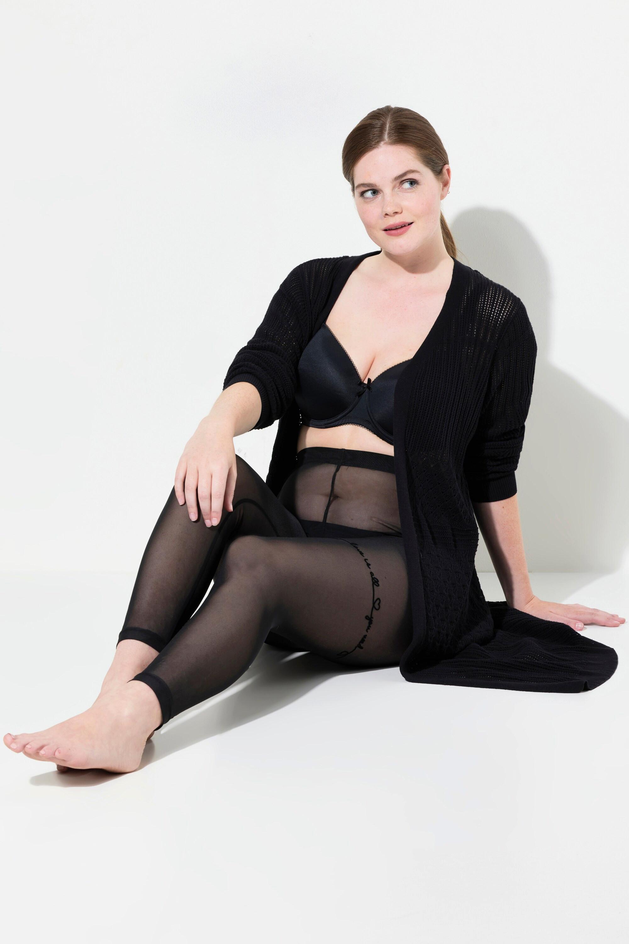 Ulla Popken  Strumpf-Leggings, Love is all, Mesh, Flockdruck 