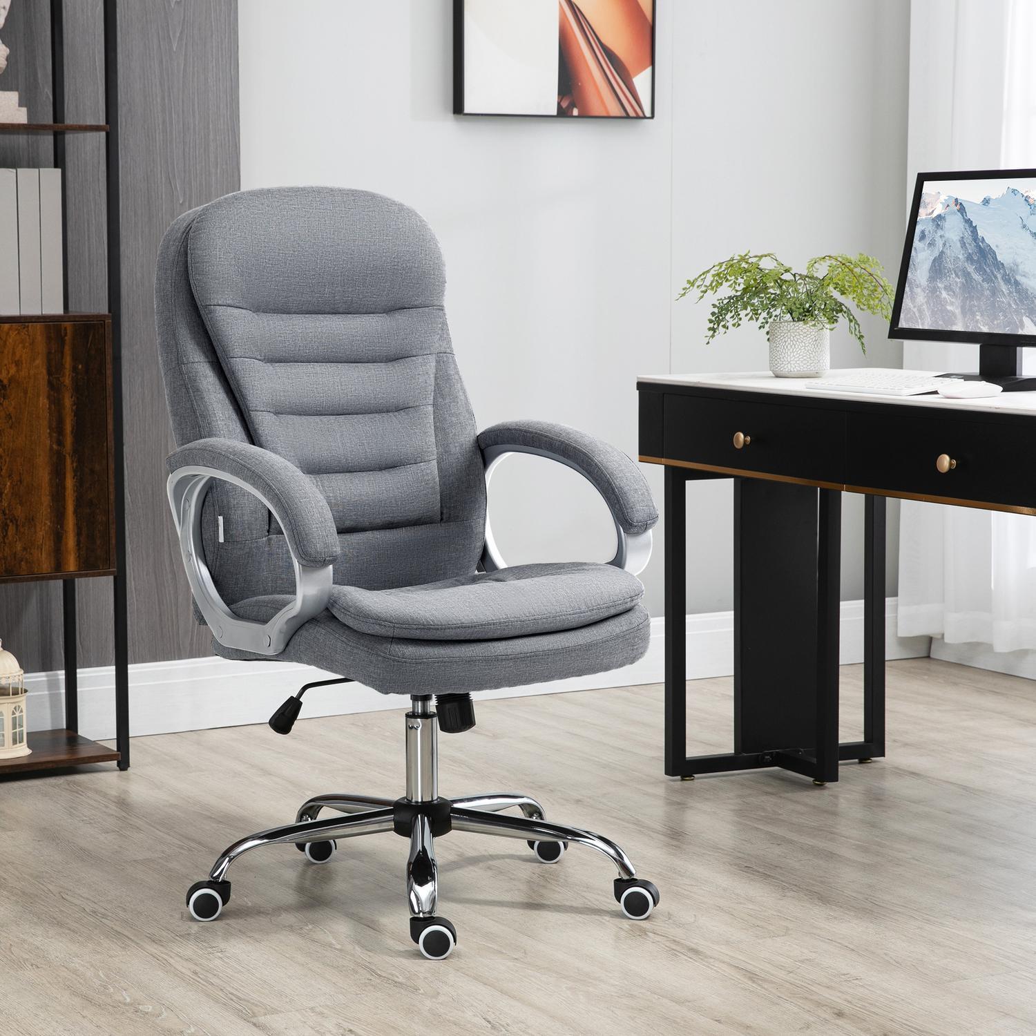 Northio Sedia Da Ufficio Sedia Da Lavoro Con Rotazione Di 360°, Ergonomica, Funzione Basculante, Regolabile In Altezza, Lino Grigio, 64X75X111-121 Cm  