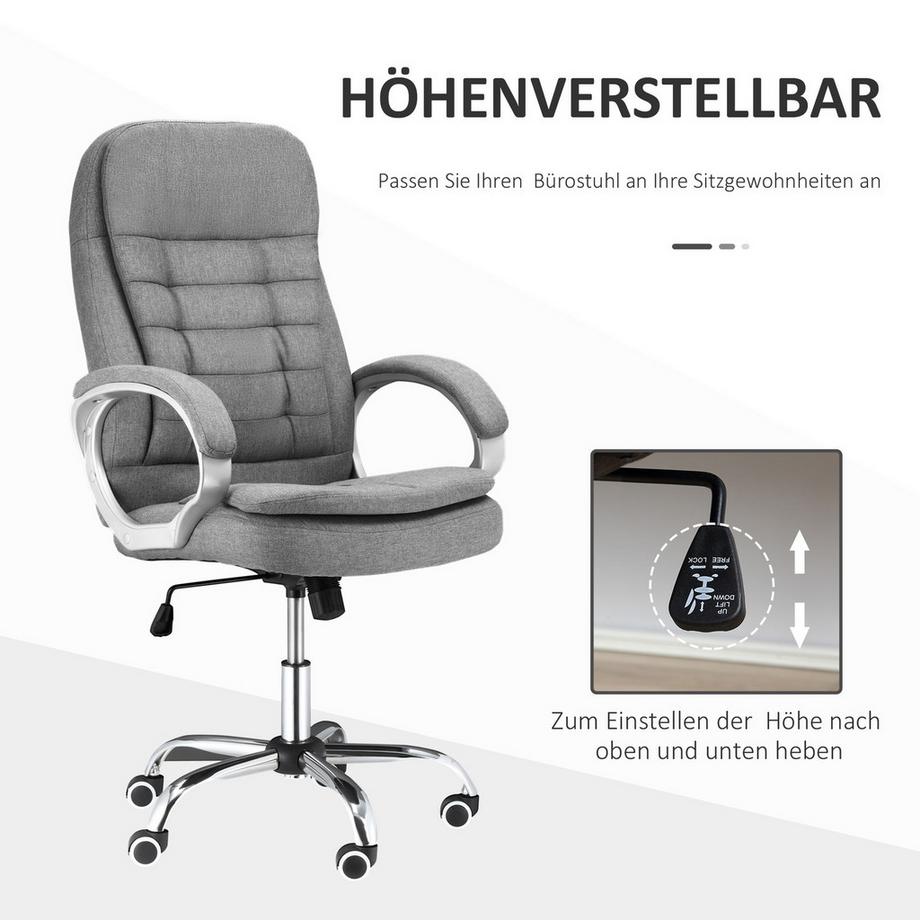 Northio Bürostuhl Arbeitsstuhl Mit 360° Drehung, Ergonomisch, Wippfunktion, Höhenverstellbar, Grau Leinen, 64X75X111-121 Cm  