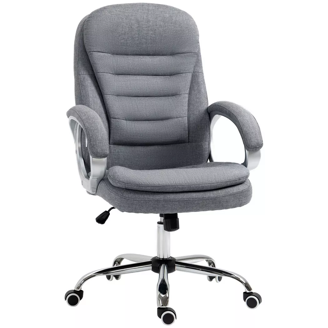 Northio – Bürostuhl Arbeitsstuhl Mit 360° Drehung, Ergonomisch, Wippfunktion, Höhenverstellbar, Grau Leinen, 64X75X111-121 Cm, 64 x 71 cm
