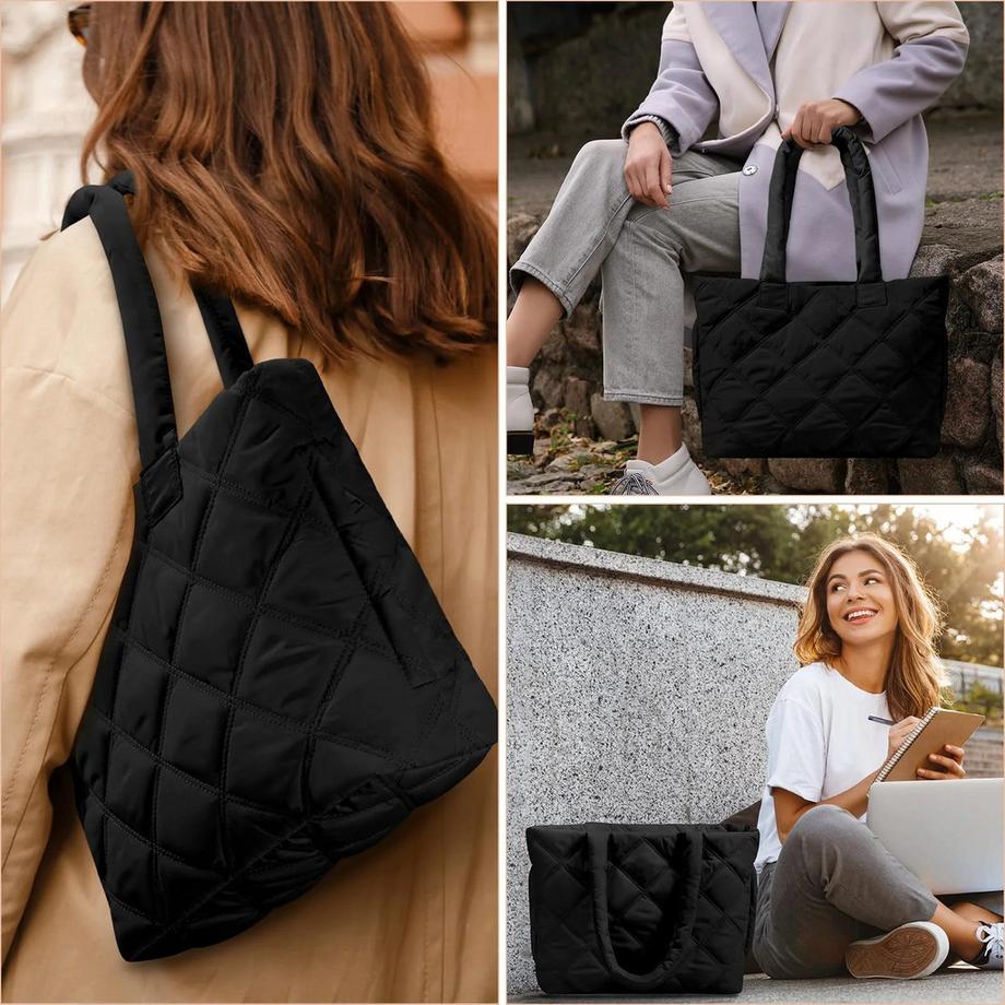 Only-bags.store Gepolsterte Shopper Tasche mit Laptopfach und Seitentasche für Trinkflasche  