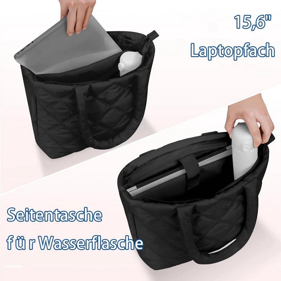 Only-bags.store Gepolsterte Shopper Tasche mit Laptopfach und Seitentasche für Trinkflasche  
