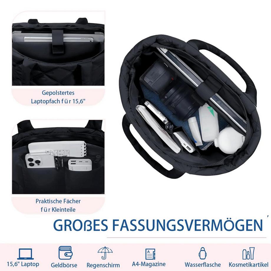 Only-bags.store Gepolsterte Shopper Tasche mit Laptopfach und Seitentasche für Trinkflasche  