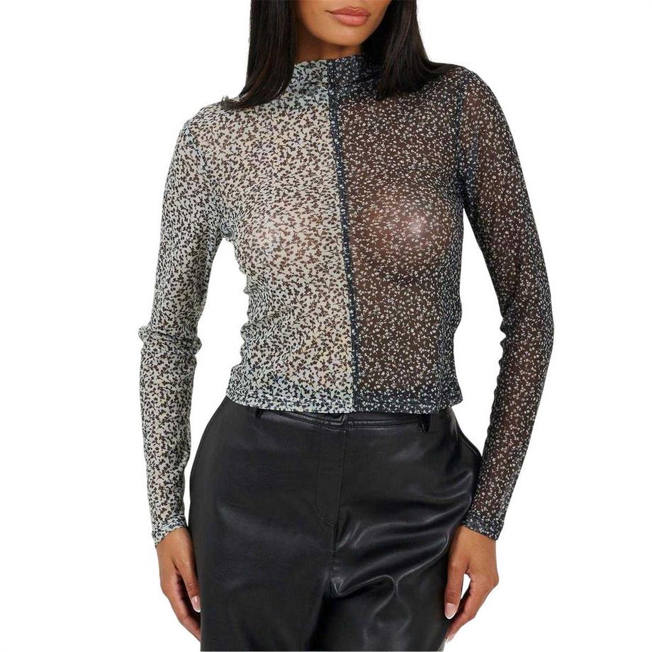 Illusion Top Maglia A Rete Finto Colletto