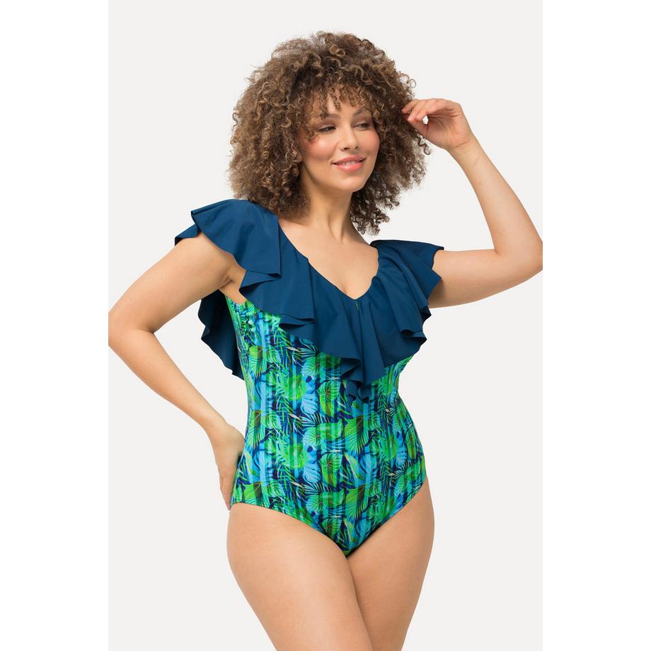Ulla Popken Costume da bagno Fiori Righe Coppe Morbide Volant  