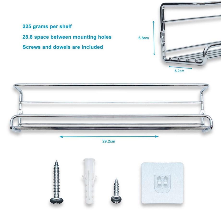 Intirilife Ensemble d’étagères à épices sans perçage 4 étagères murales en fer Argenté  