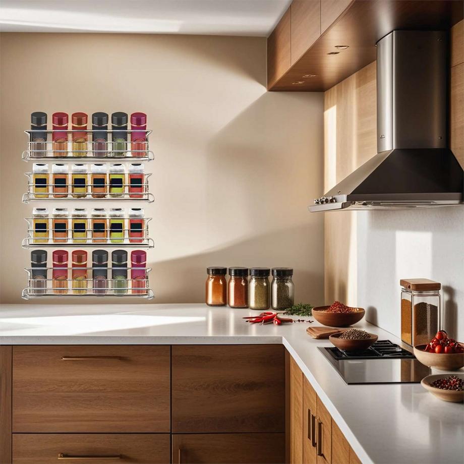 Intirilife Ensemble d’étagères à épices sans perçage 4 étagères murales en fer Argenté  