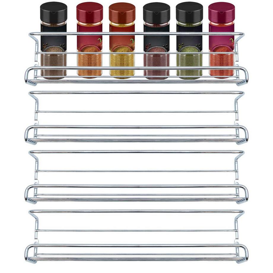Ensemble d’étagères à épices sans perçage 4 étagères murales en fer Argenté