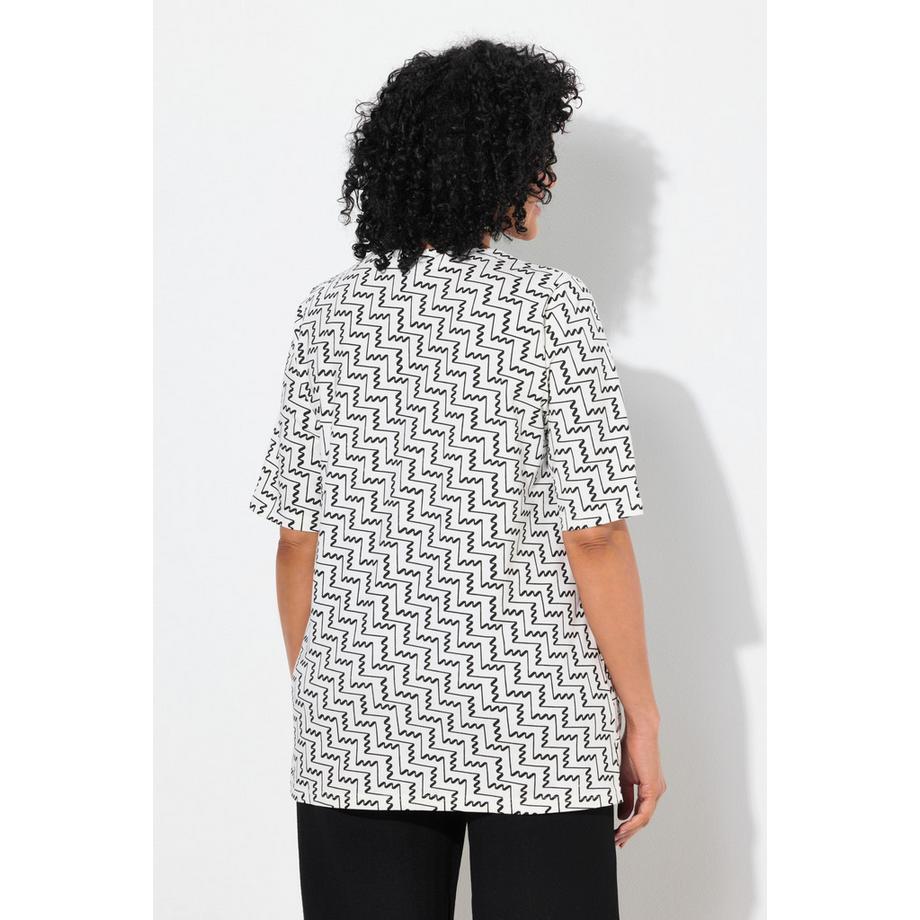 Ulla Popken T-shirt Stampa Grafica Scollo a V Taglio Svasato Mezze Maniche  