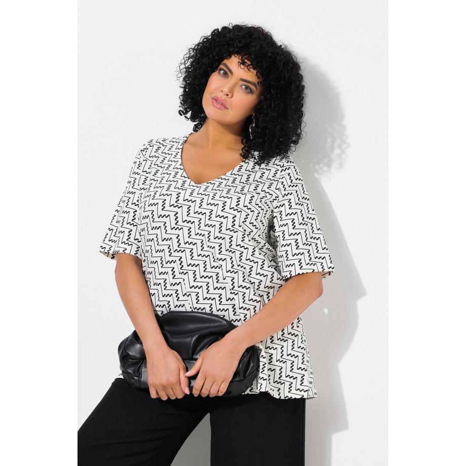 Ulla Popken T-shirt Stampa Grafica Scollo a V Taglio Svasato Mezze Maniche  