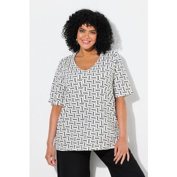 T-shirt à imprimé graphique. Col en V et manches courtes. Coupe évasée